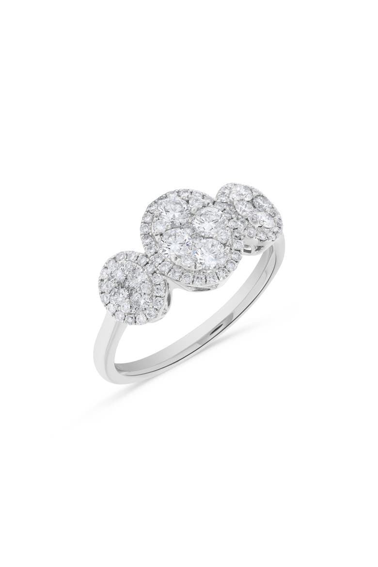 Triple Oval Shaped Round Diamond Cluster Ring in 14K White Gold, Main, color, 14K White Gold