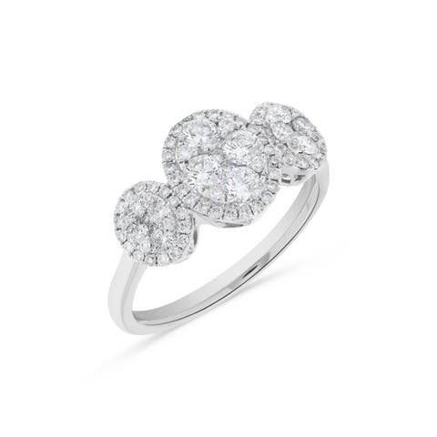 Triple Oval Shaped Round Diamond Cluster Ring in 14K White Gold