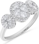 Ancona Fine Jewelry Triple Oval Shaped Round Diamond Cluster Ring in 14K White Gold