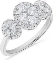 Ancona Fine Jewelry Triple Oval Shaped Round Diamond Cluster Ring in 14K White Gold