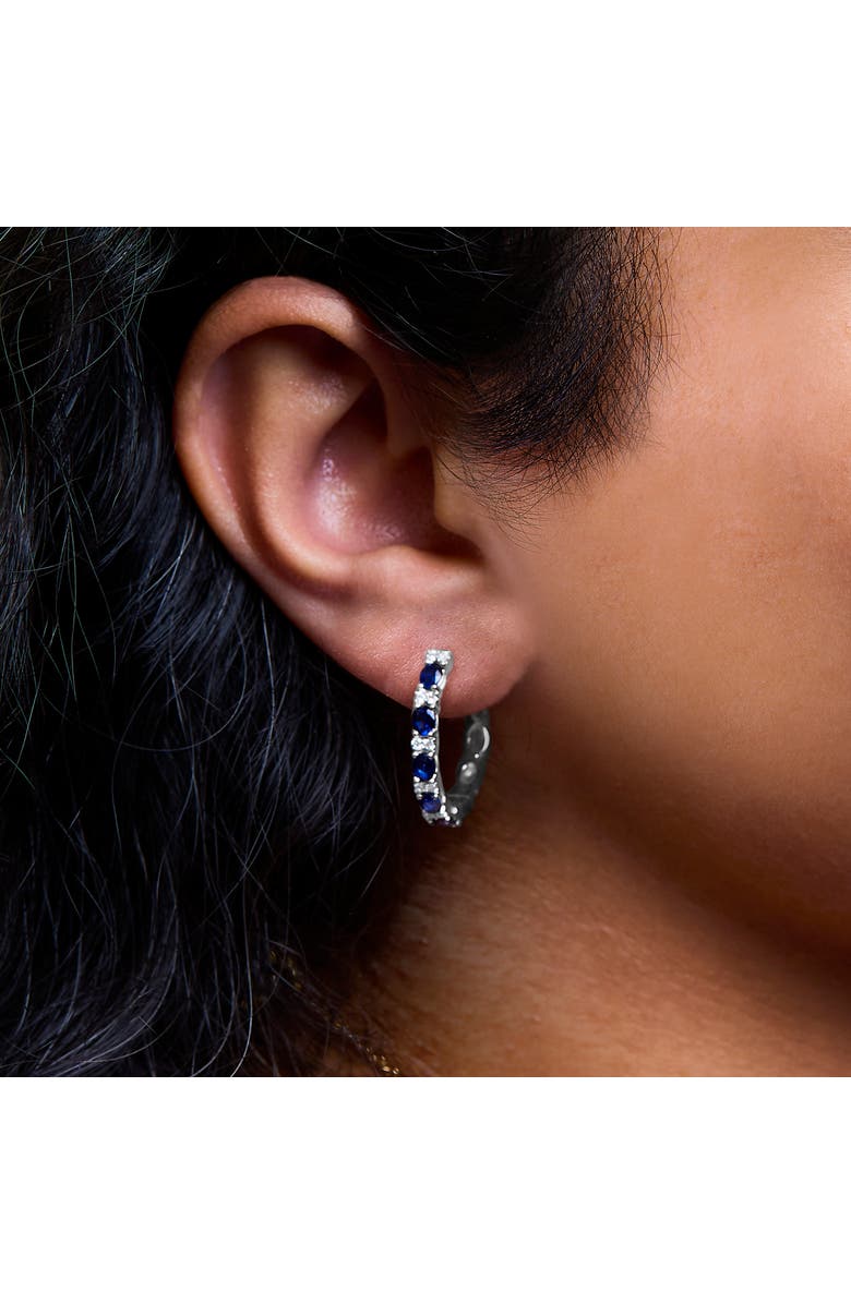 Haus of Brilliance 14K White Gold Oval Blue Sapphire & 1/4 Cttw Diamond Alternating Hoop Earring, Alternate, color, White