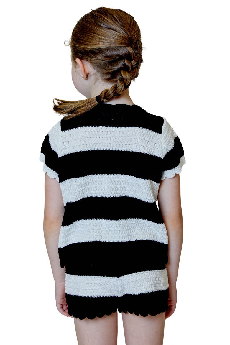 Kids' Stripe Short Sleeve Sweater & Shorts Set, Alternate, color, BLACK