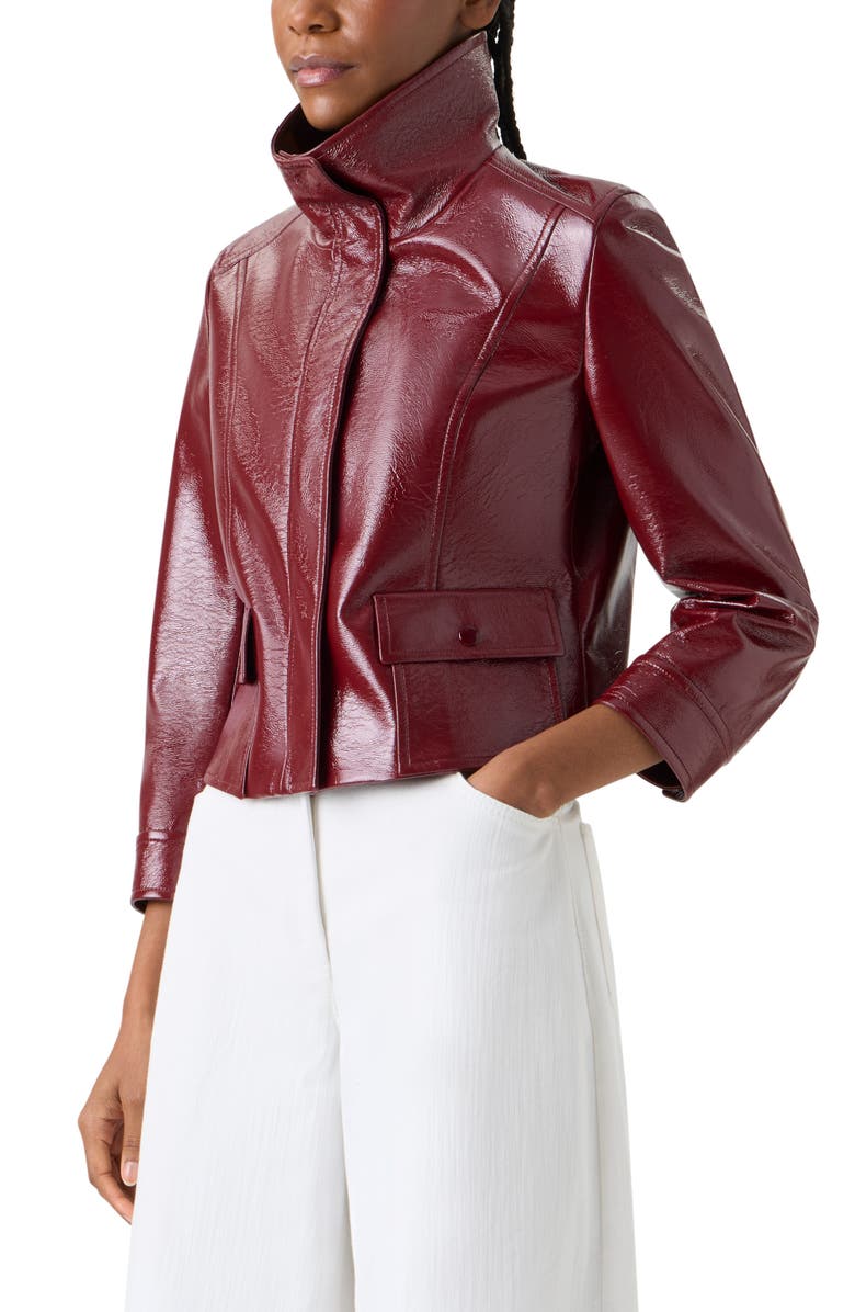 Akris punto Shiny Crinkle Faux Leather Jacket, Alternate, color, Pomegranate