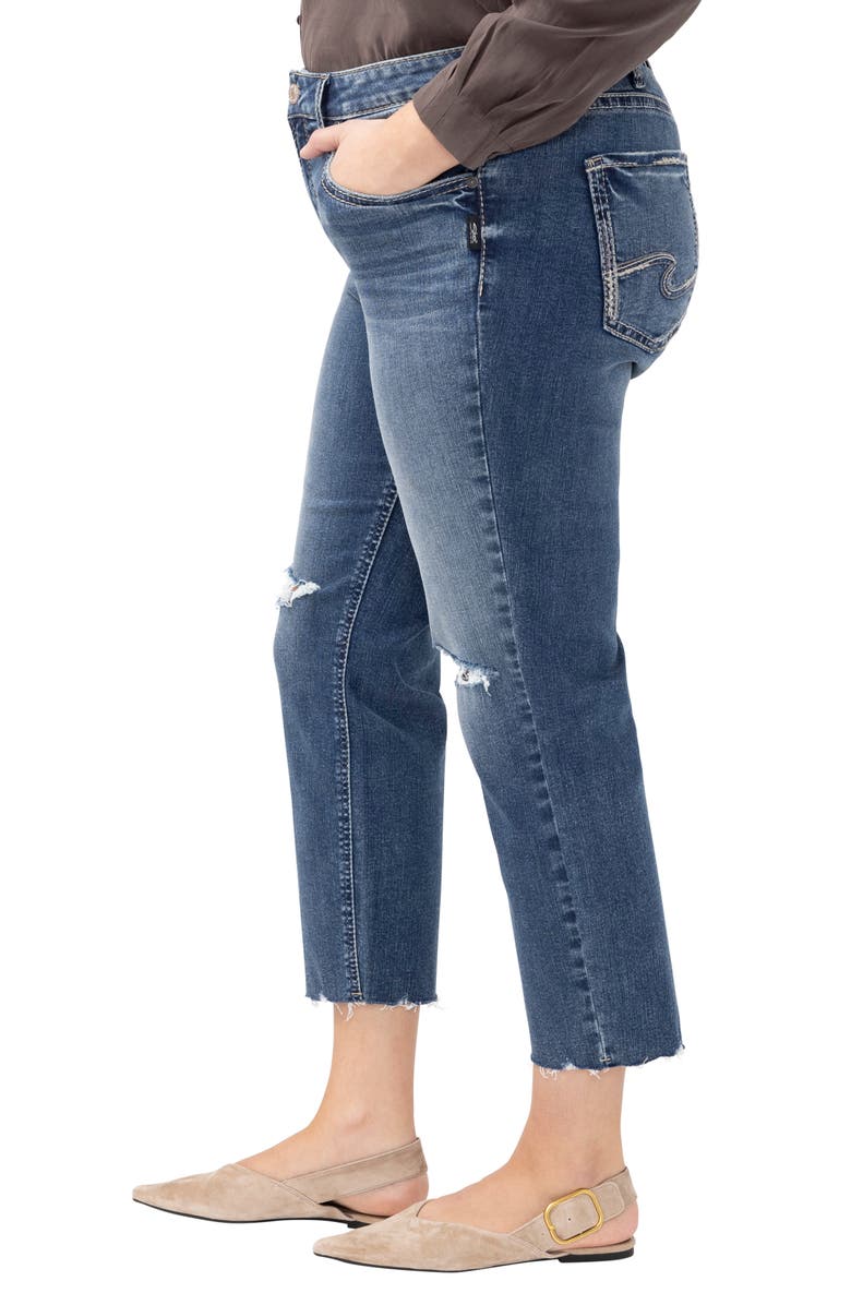 Silver Jeans Co. Avery Curvy Ripped Raw Hem Straight Leg Jeans, Alternate, color, Synth
