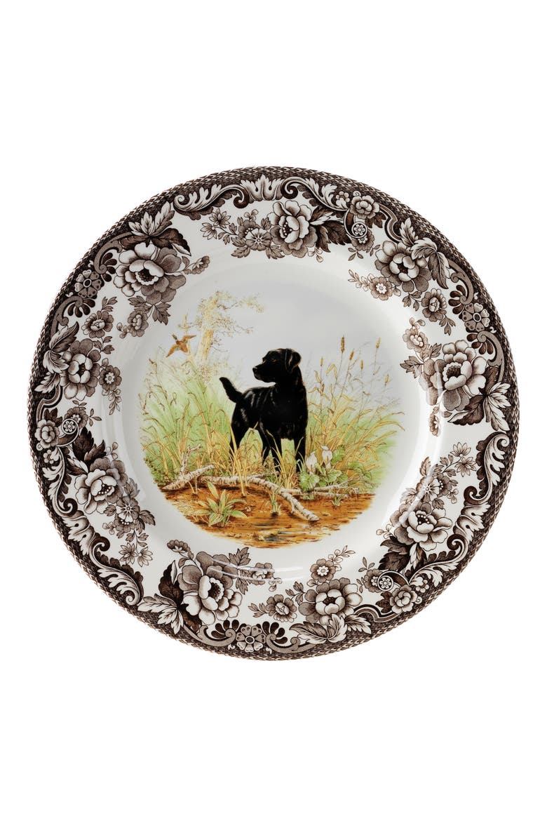 Woodland Hunting Dogs 8" Salad Plate, Main, color, Black Labrador