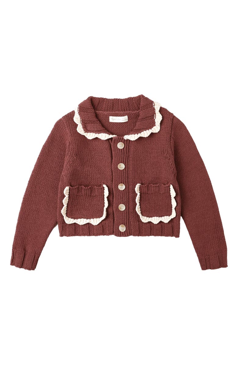 Rylee + Cru Ruffle Cardigan, Main, color, Burgundy
