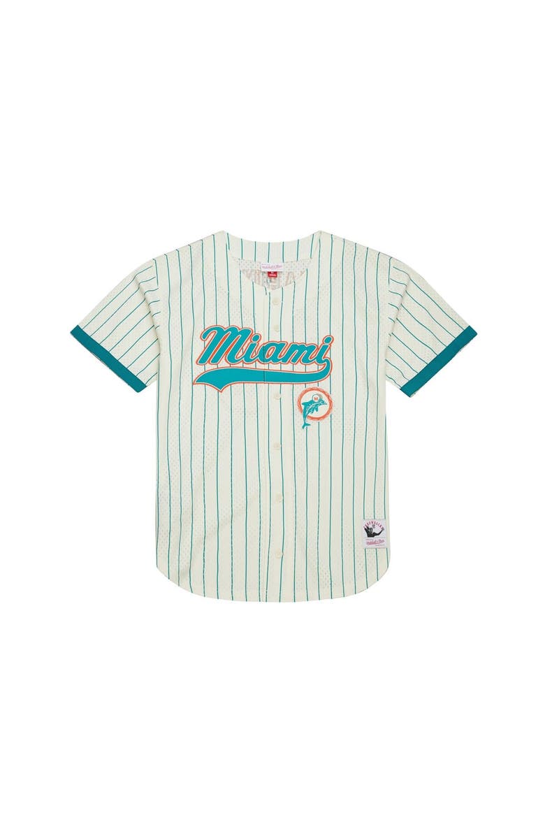 Mitchell & Ness Men's Mitchell & Ness Dan Marino Cream Miami Dolphins Name & Number Mesh Button-Up Baseball Jersey, Alternate, color, Cream