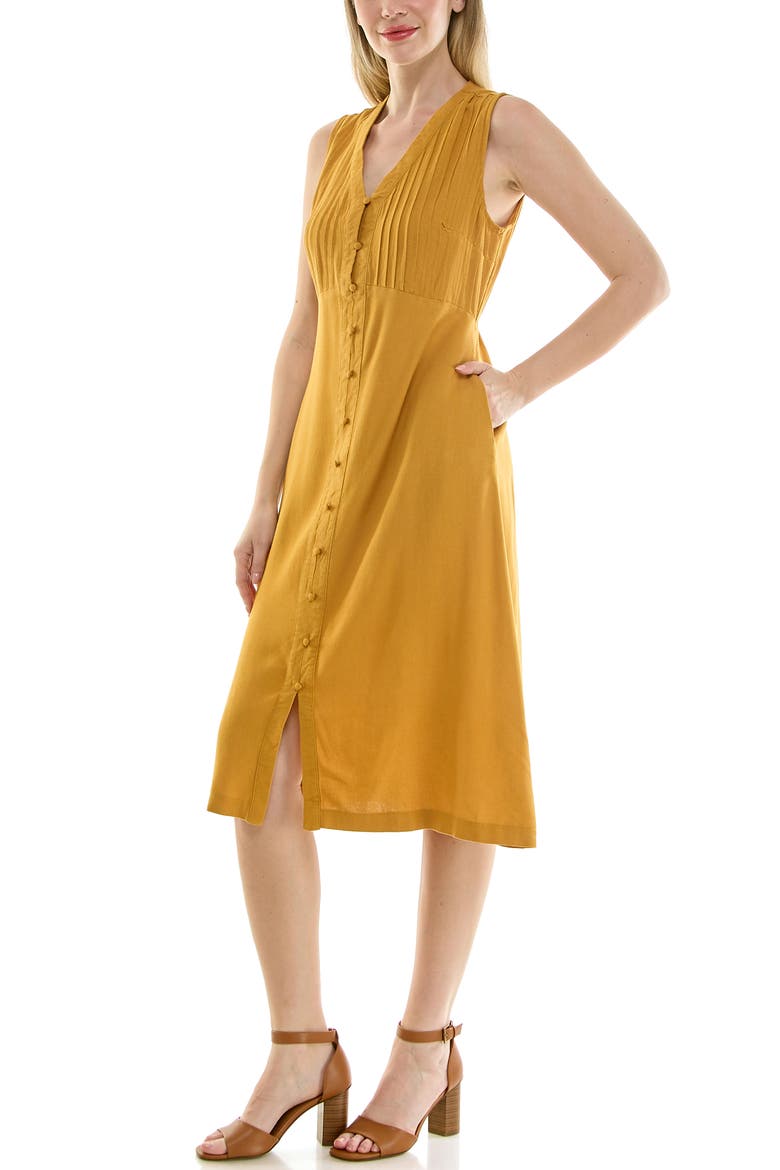 Pintucked Sleeveless Midi Dress, Alternate, color, GOLD
