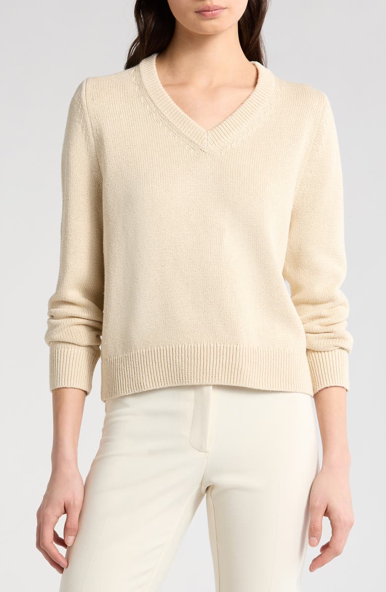 Nili Lotan Priya Cotton & Silk V-Neck Sweater, Main, color,