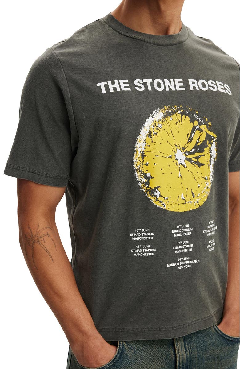 Cotton On Men's Cropped Fit Music T-Shirt, Alternate, color, Faded Slate The Stone