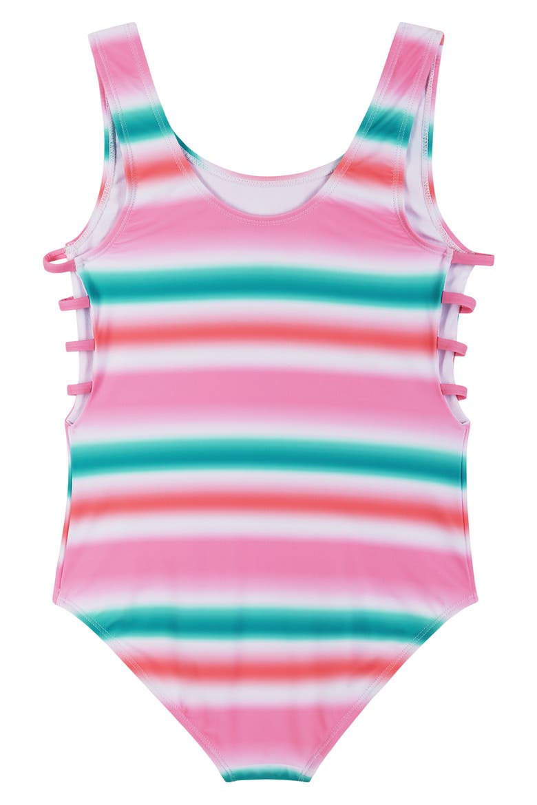 Kids' Strappy Cutout One-Piece Swimsuit, Alternate, color, PINK/ BLUE/ STRIPE