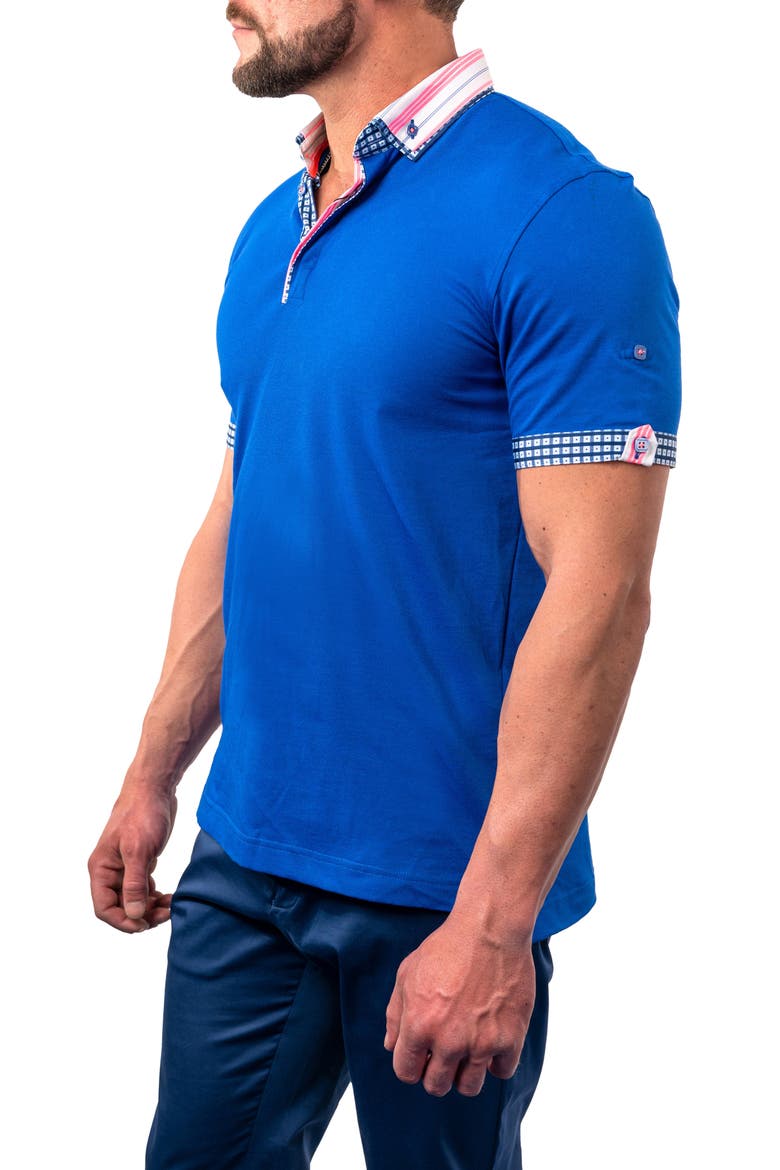 Mozartsolidstripe Blue Button-Down Piqué Polo, Alternate, color, BLUE