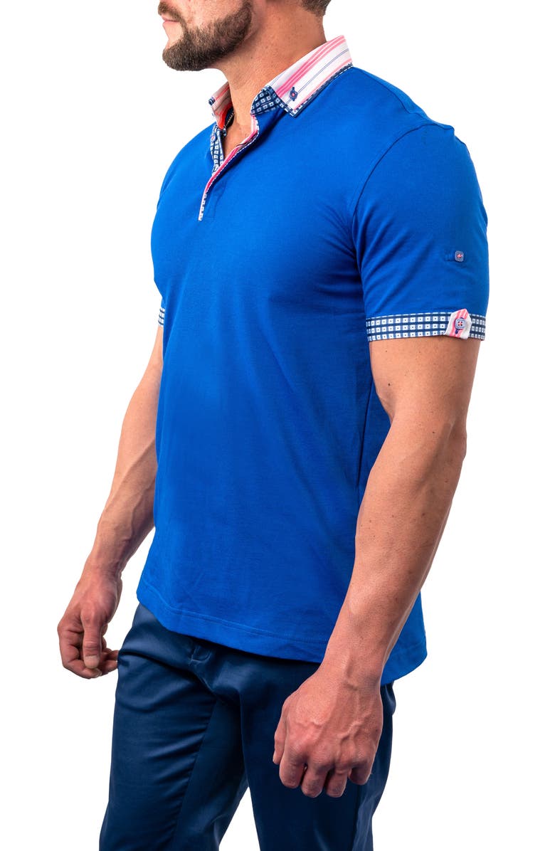 Maceoo Mozartsolidstripe Blue Button-Down Piqué Polo, Alternate, color, Blue