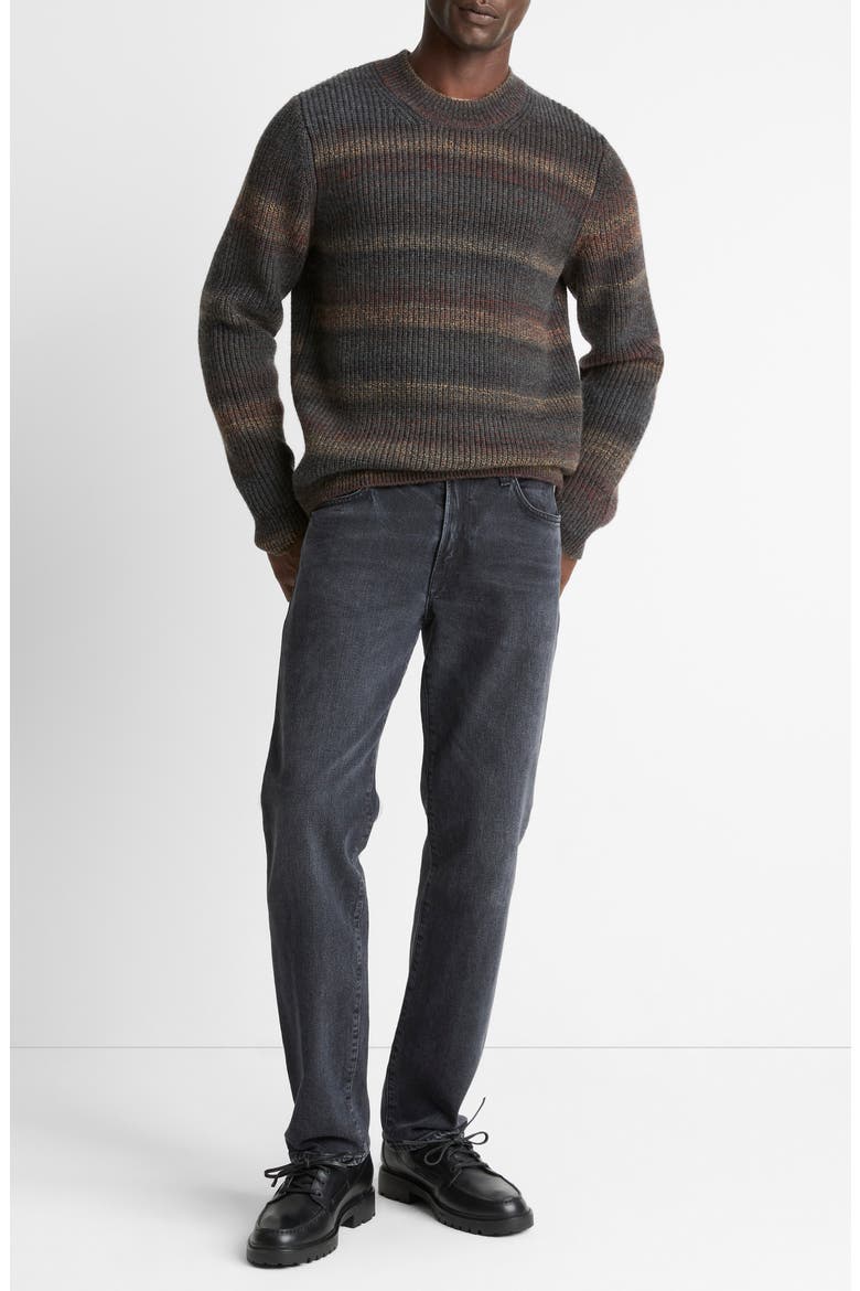 Stripe Space Dye Wool Blend Crewneck Sweater, Alternate, color, HEATHER BLACK COMBO