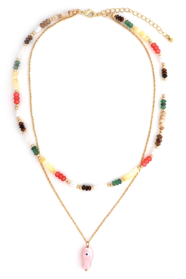 2-Row Fish Pendant Necklace, Main, color, GOLD MULTI