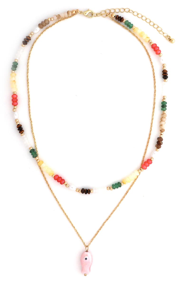 Panacea 2-Row Fish Pendant Necklace, Main, color, Gold Multi