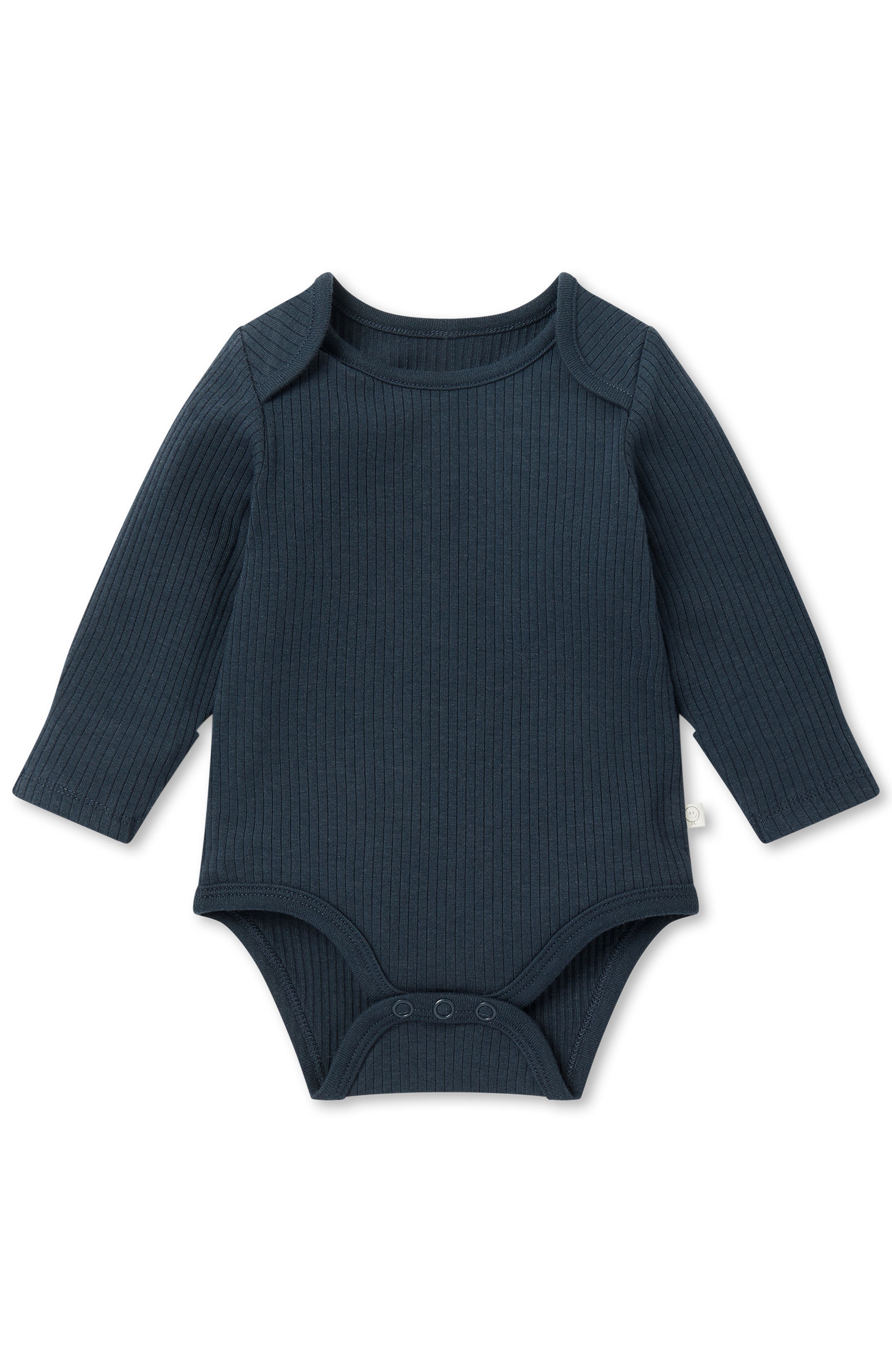 Mori Kids'  Ribbed Long Sleeve Bodysuit In Blue