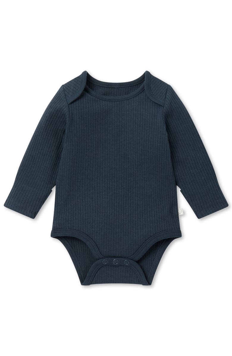 MORI Ribbed Long Sleeve Bodysuit, Main, color, Navy