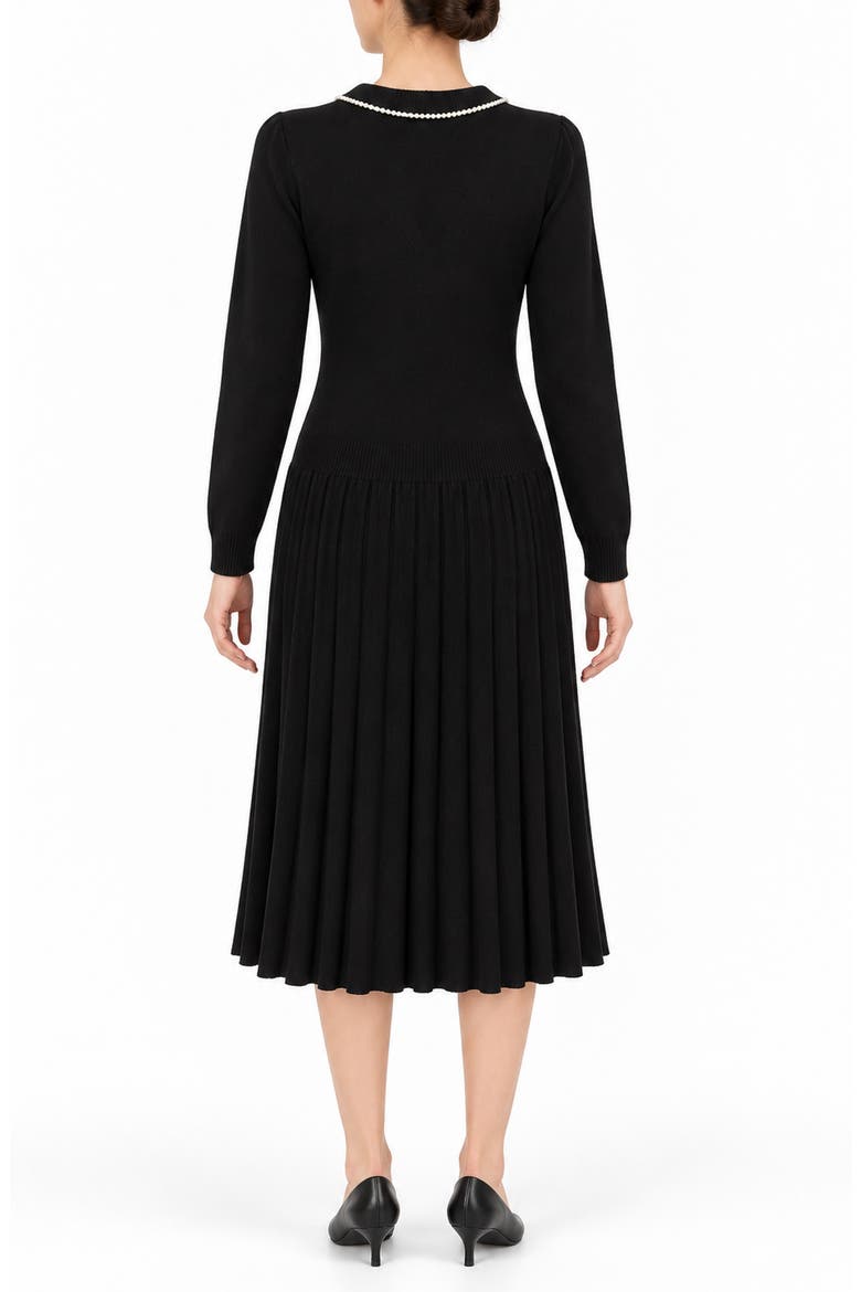 Tipped Tie Neck Long Sleeve Sweater Dress, Alternate, color, VERY BLACK / WHITE