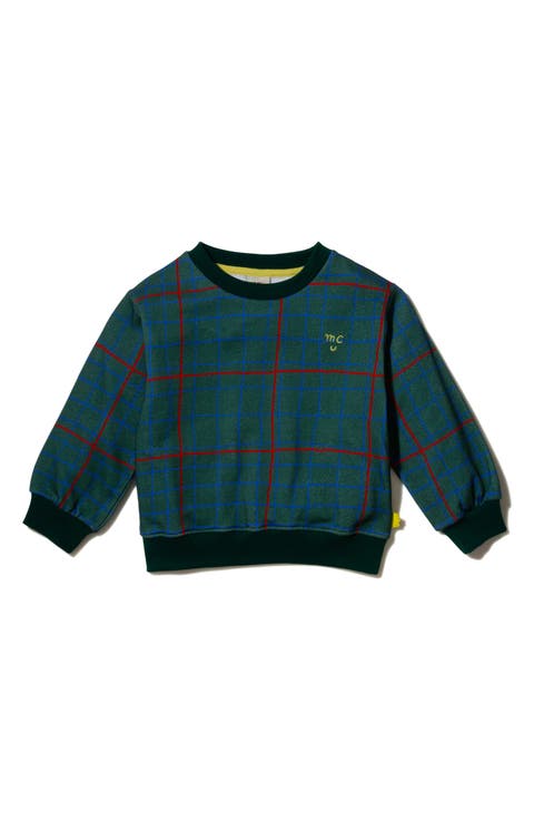 Kids' Plaid Recycled Cotton Blend Crewneck Sweatshirt (Little Kid & Big Kid)