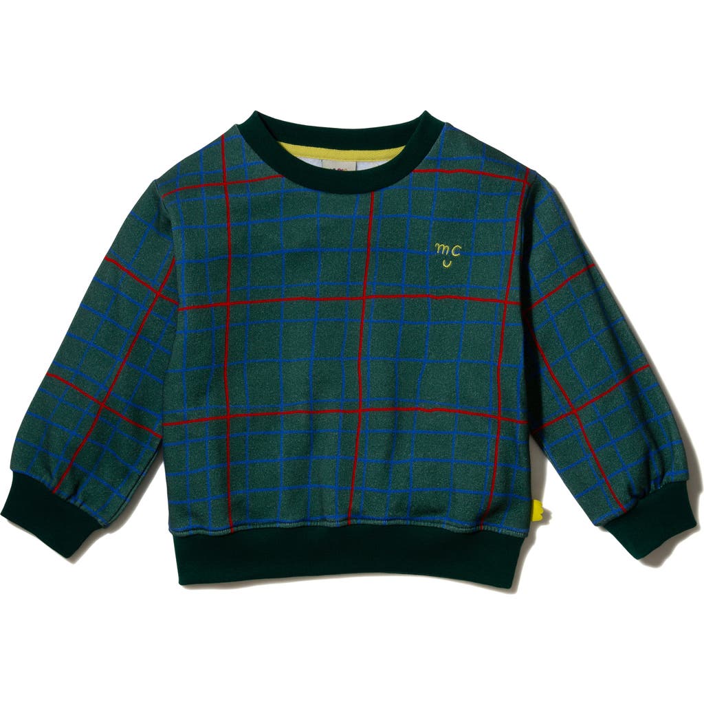 Mon Coeur Kids' Plaid Recycled Cotton Blend Crewneck Sweatshirt in Botanical /Multi