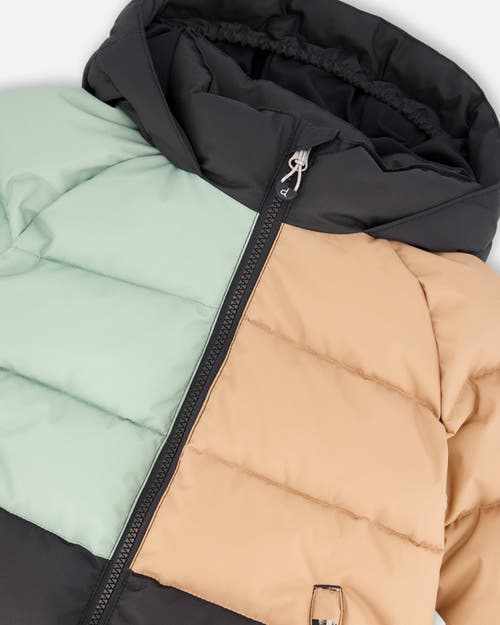 Deux Par Deux Boy Colorblocked Puffy Winter Coat In Black
