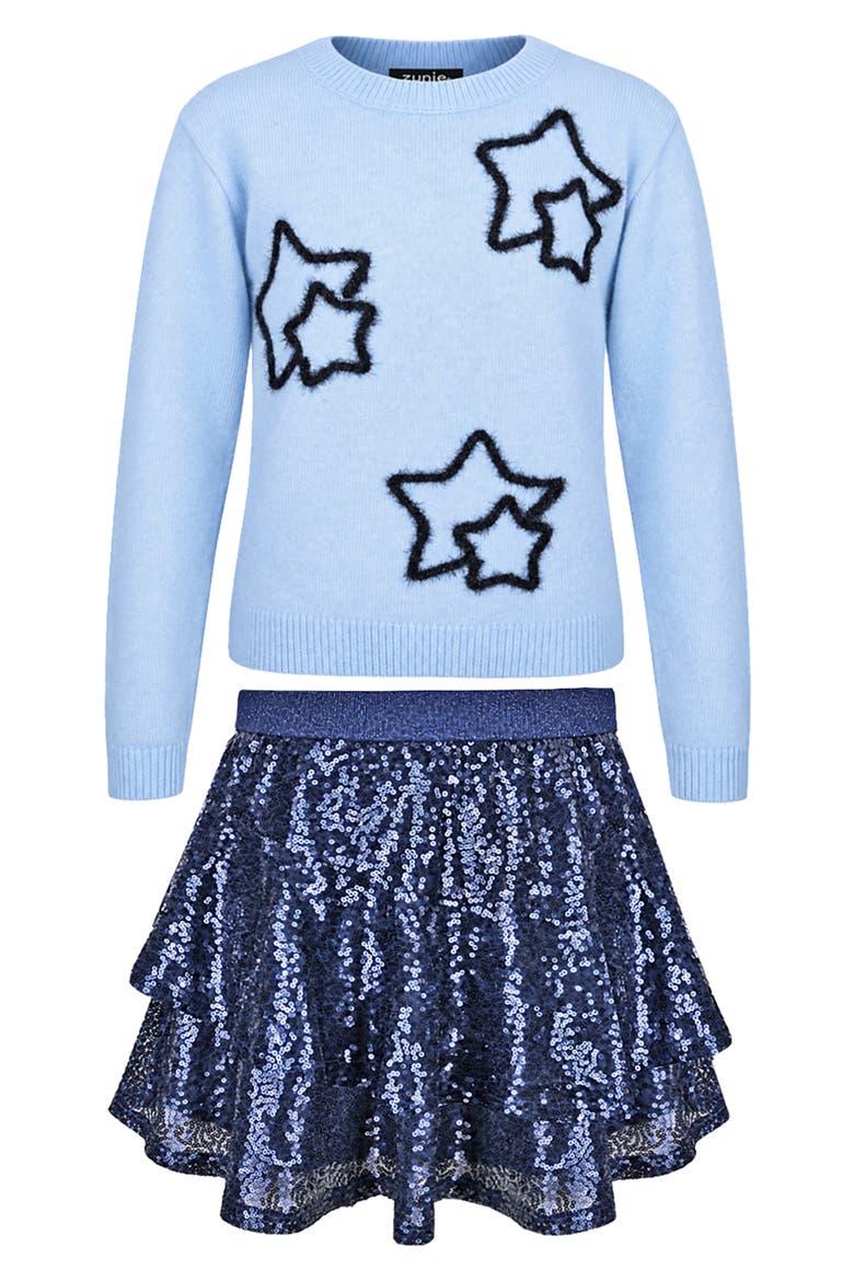 Kids' Star Sweater and Sequin Skirt Set, Main, color, BLUE/NAVY
