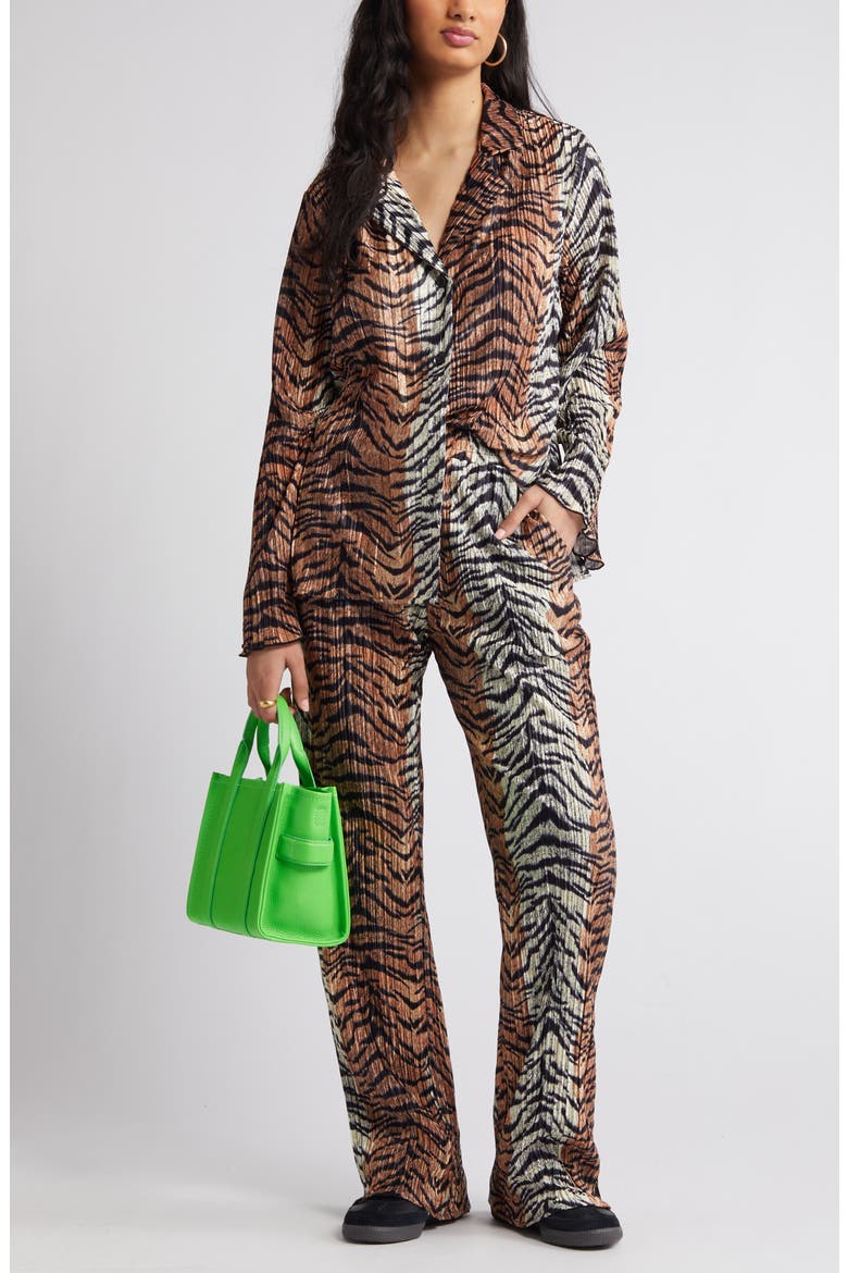 Tiger Long Sleeve Plissé Top & Pants Set, Main, color, TIGER STRIPE