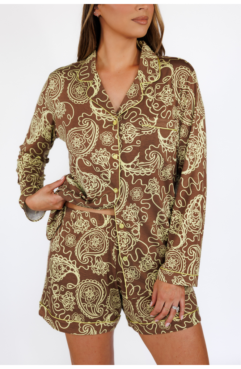 In My Sundays Long Sleeve & Short Pajama Set, Alternate, color, Chartreuse Mirage