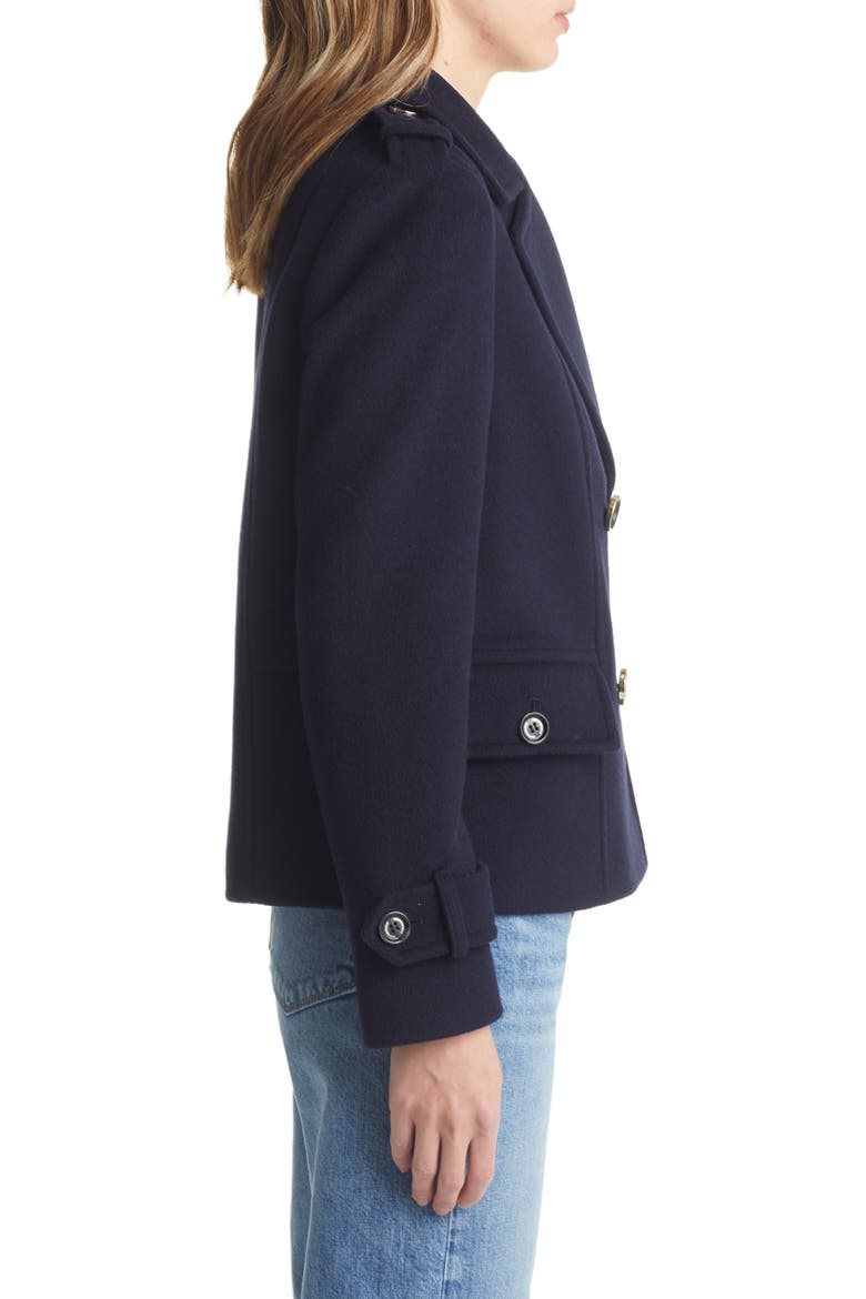 Double Breasted Wool Blend Peacoat, Alternate, color, NAVY