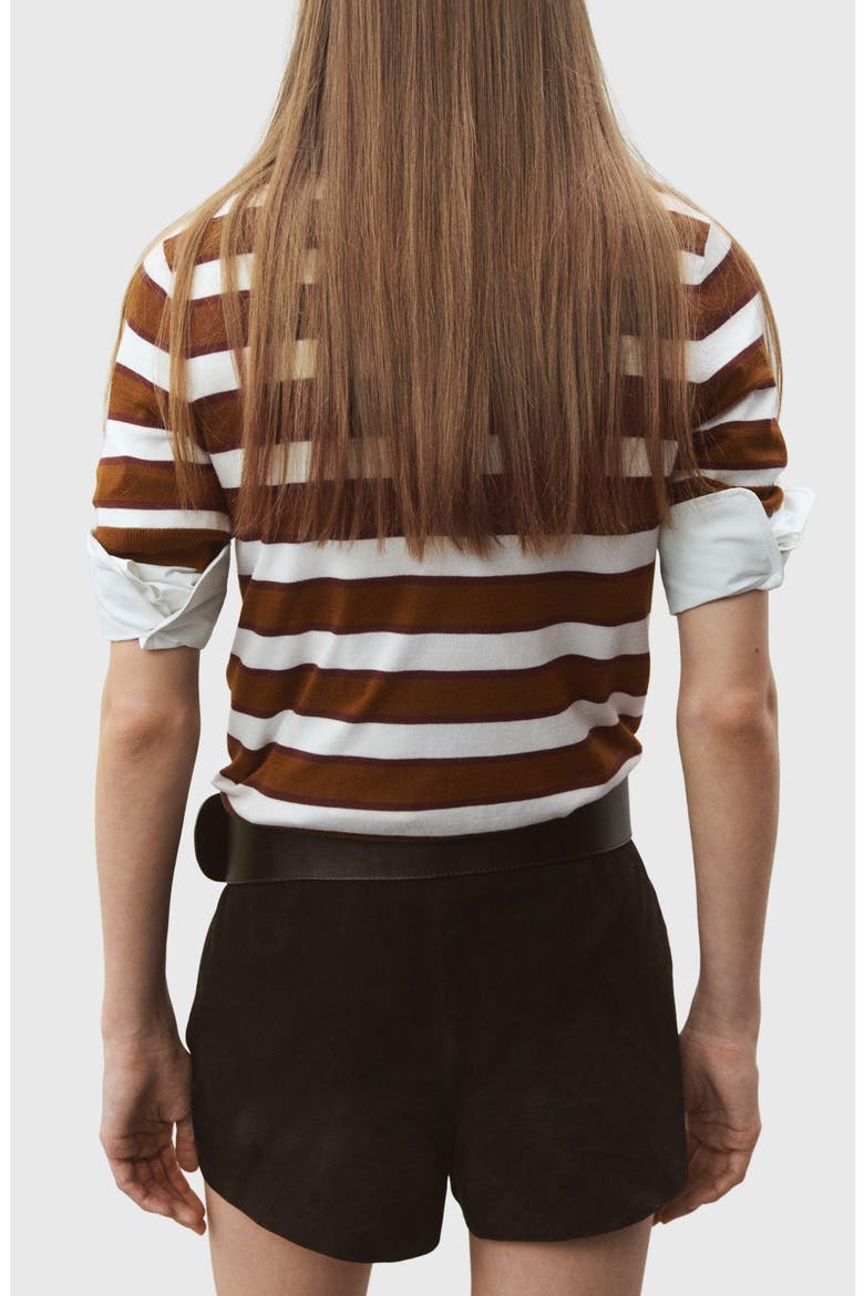 Stripe Short Sleeve Sweater, Alternate, color, CARAMEL