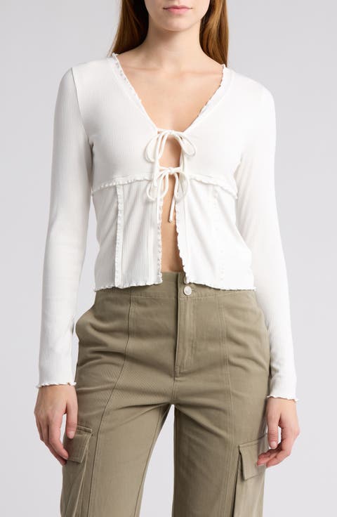 Tie Front Long Sleeve Crop Top