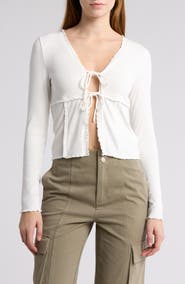 Elodie Tie Front Long Sleeve Crop Top