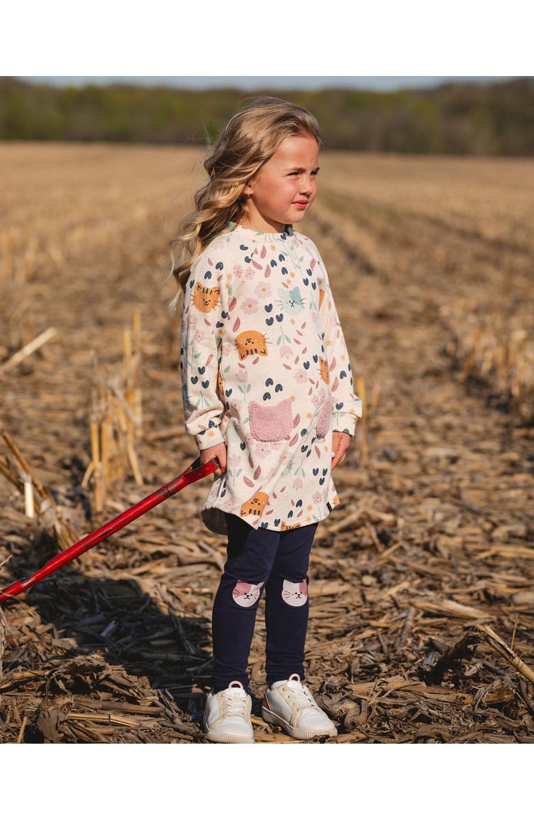 Deux par Deux Organic Cotton Jersey Leggings with Cats, Main, color, Dark Blue