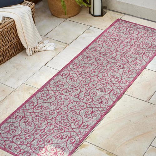 Jonathan Y Madrid Vintage Filigree Textured Weave Indoor/outdoor Area Rug In Light Gray/fuchsia