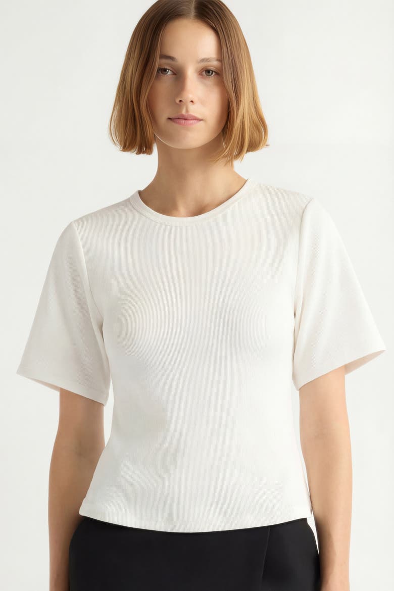 Reanne Ribbed Sculpted Crew-Neck Tee, Alternate, color, White