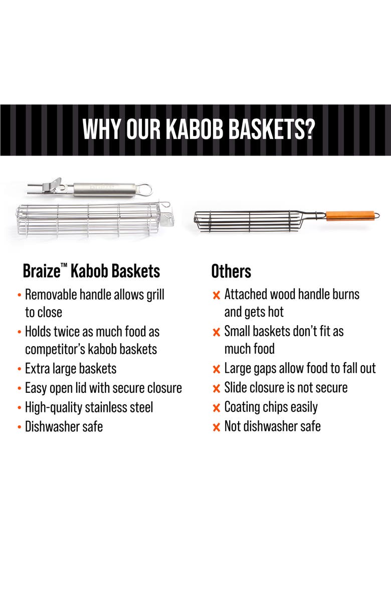 Braize 4-Piece Kabob Grilling Basket Set, Alternate, color, Grey
