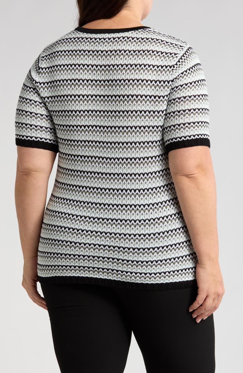 Anne Klein Stitched Stripe Short Sleeve Sweater, Alternate, color, 