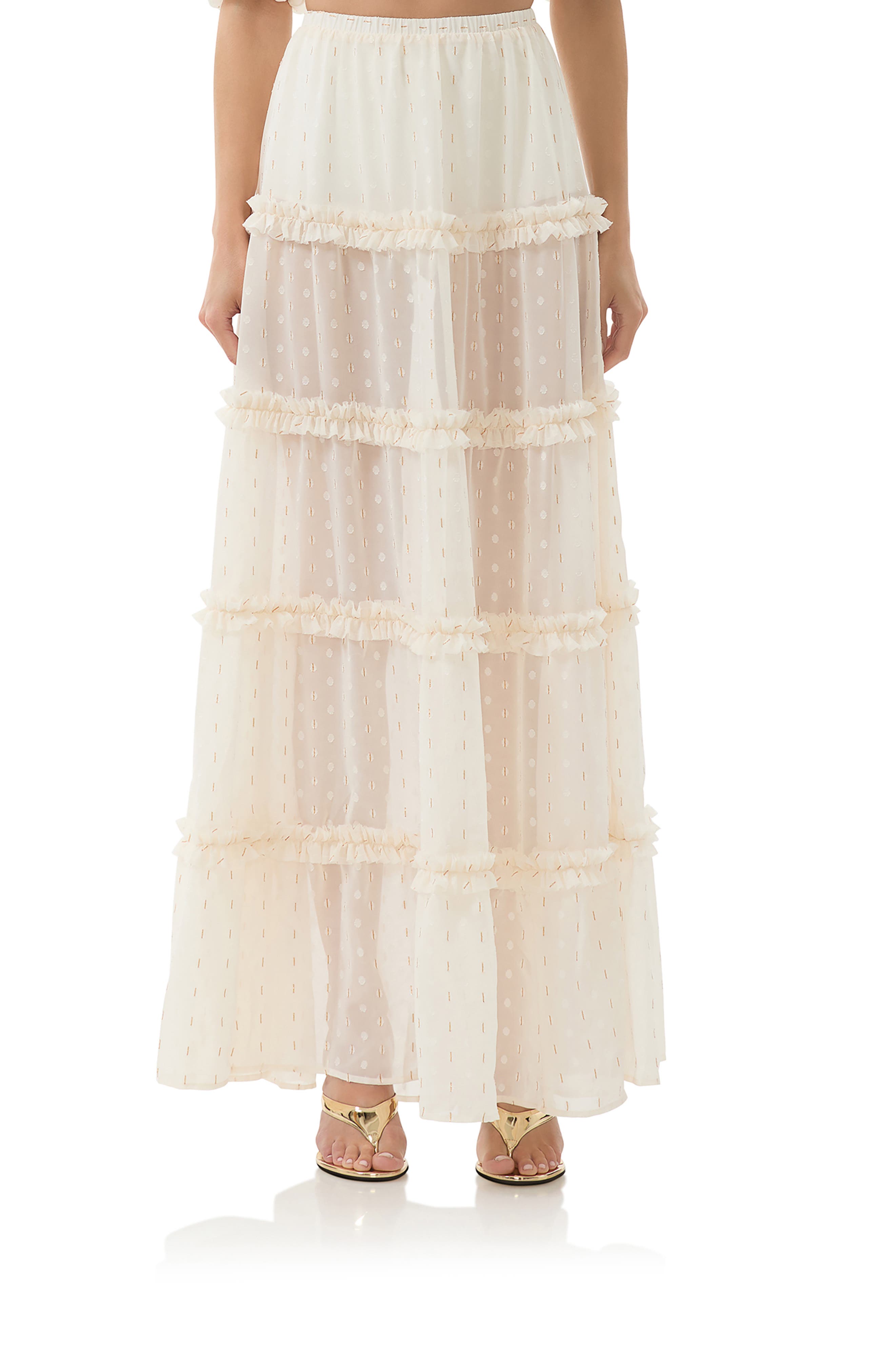 AFRM Sabina Clip Dot Tiered Maxi Skirt
