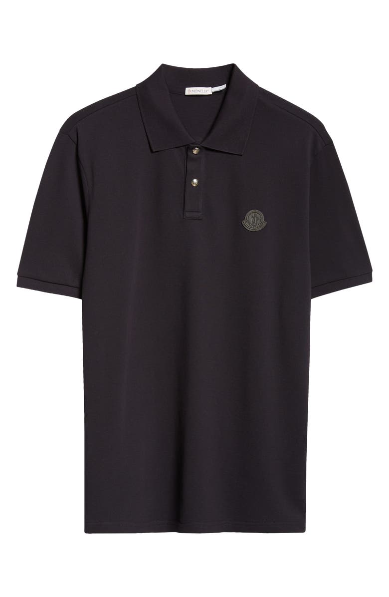 Moncler Logo Snap Placket Cotton Polo, Alternate, color, Black/ Navy