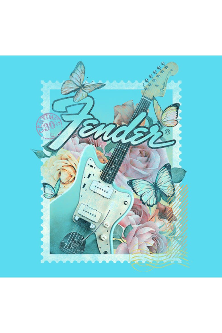 Girl's Fender Retro Floral Stamp Graphic Cropped T-Shirt, Alternate, color, Blue