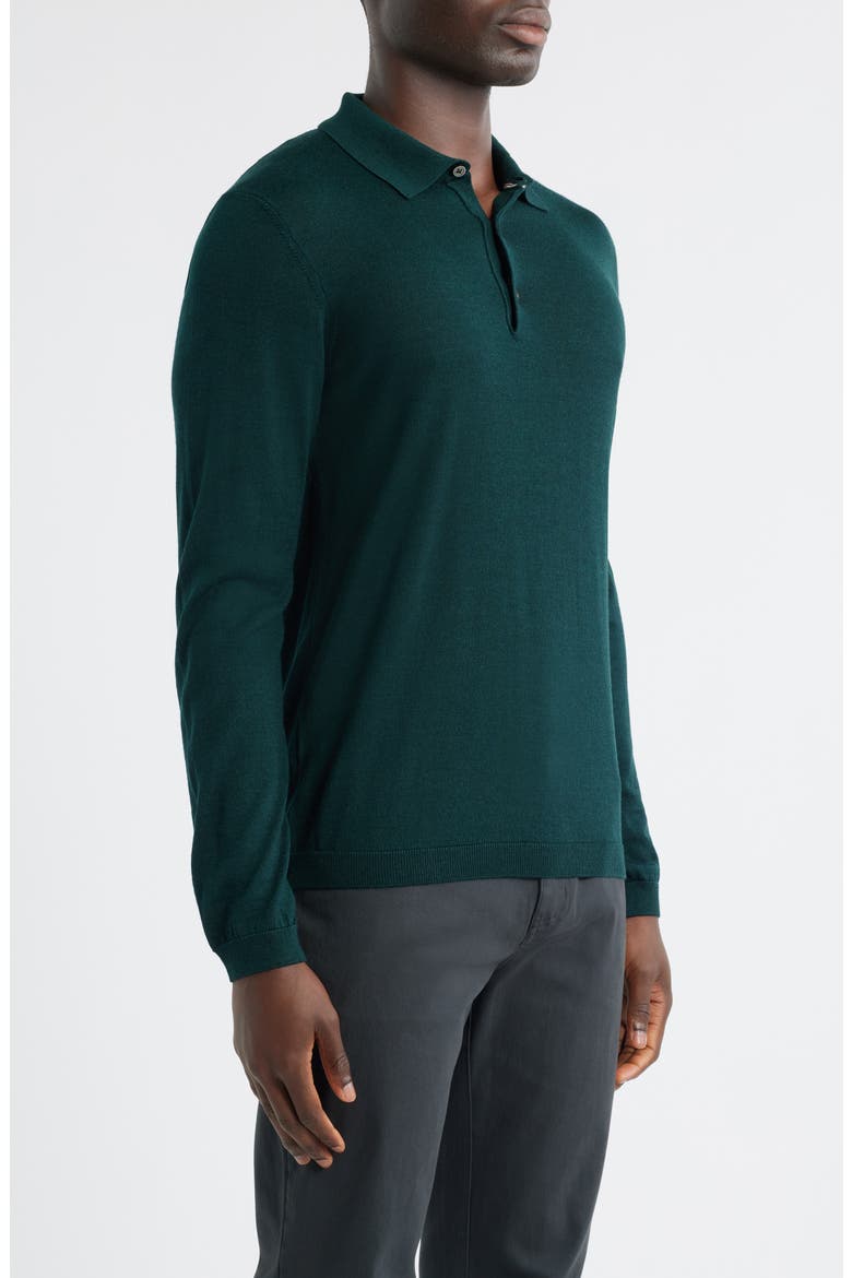Long Sleeve Wool & Silk Polo Sweater, Alternate, color, FOREST GREEN