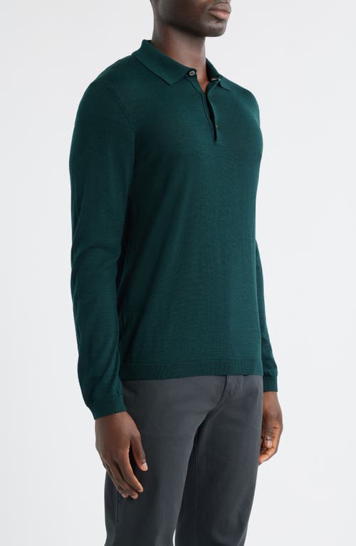 Jack Victor Long Sleeve Wool & Silk Polo Sweater In Green