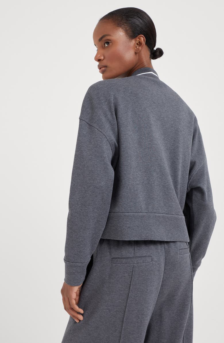 Brunello Cucinelli Techno cotton piqué bomber jacket with logo, Alternate, color, 