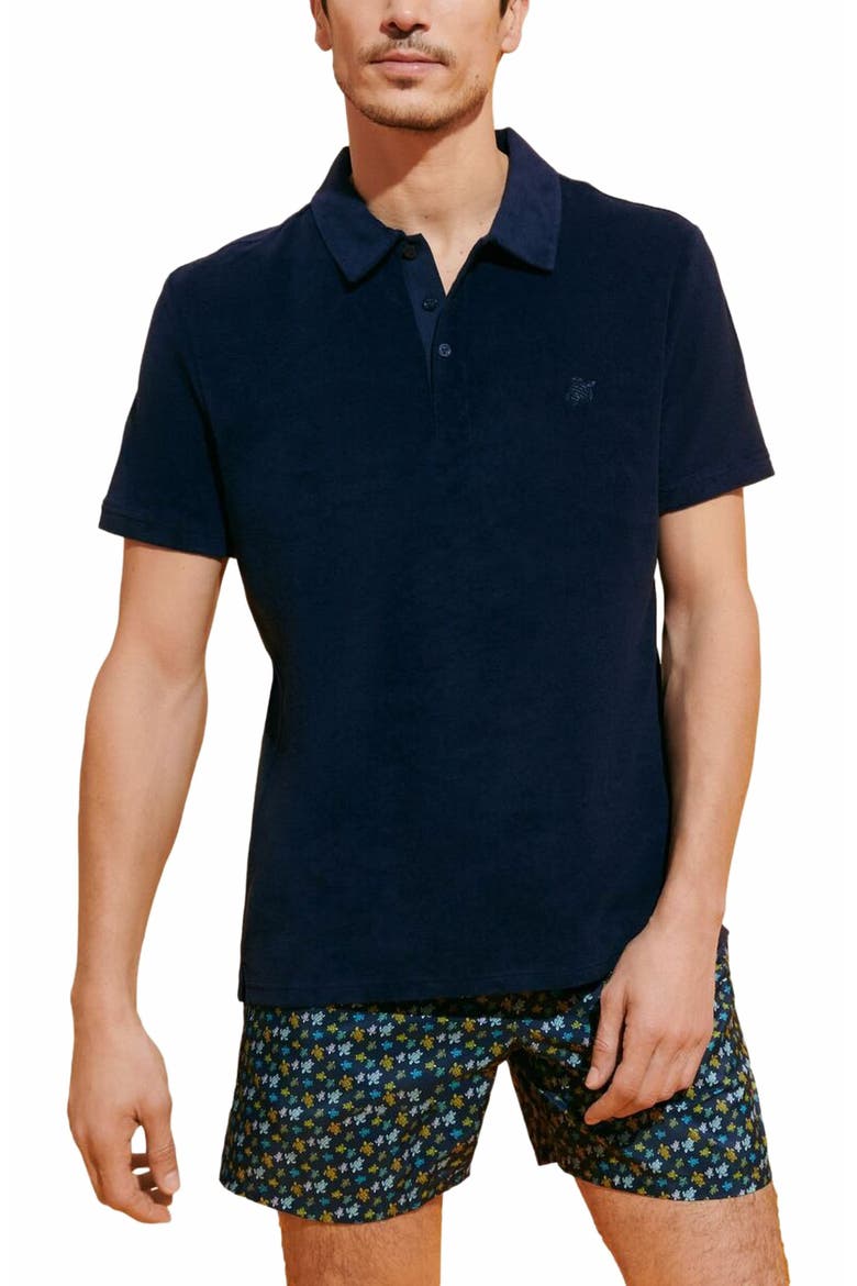 Men's Solid Terry Polo, Main, color, BLEU MARINE