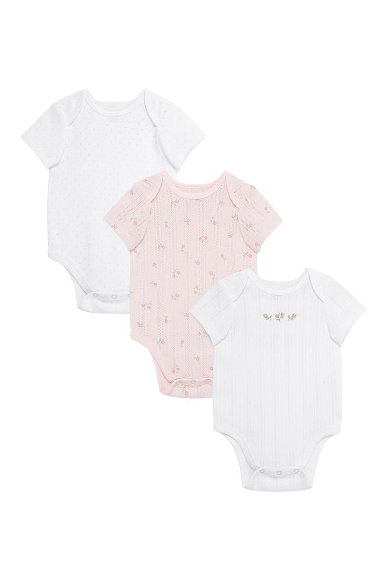 Kids' Dainty Roses Assorted 3-Pack Cotton Bodysuits (Nordstrom Exclusive), Main, color, PINK