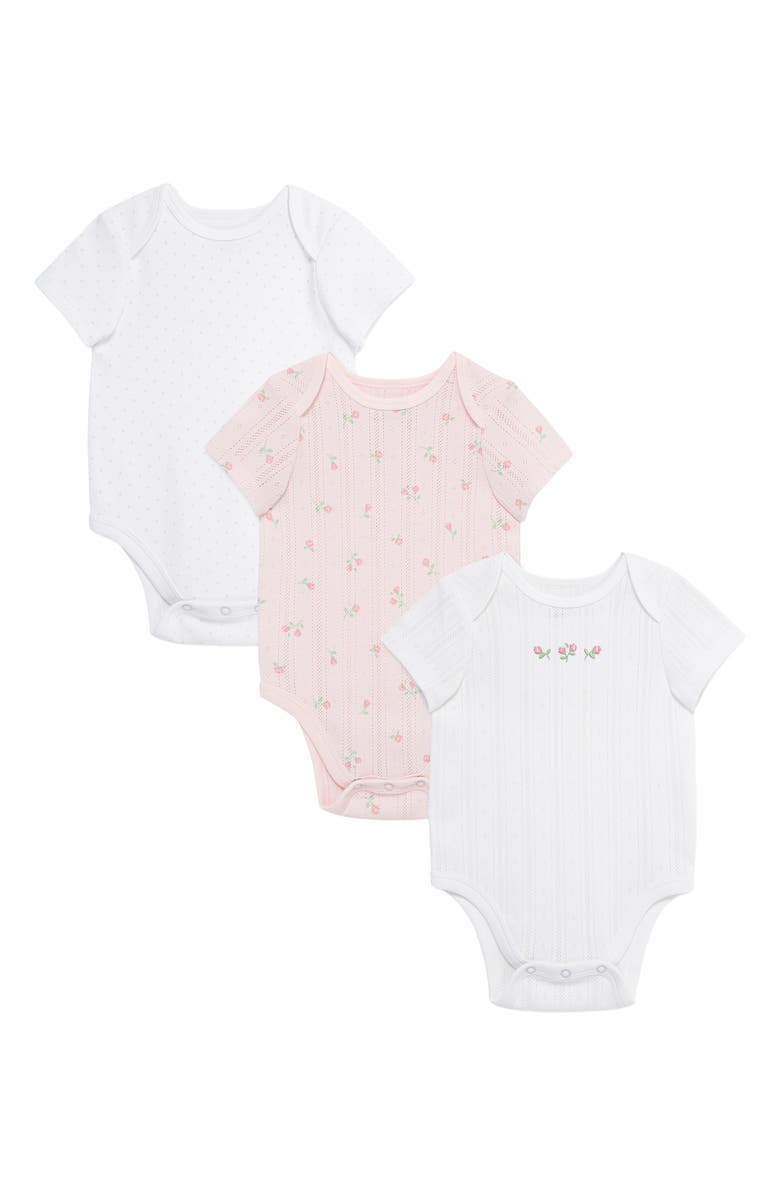 Little Me Kids' Dainty Roses Assorted 3-Pack Cotton Bodysuits, Main, color, Pink