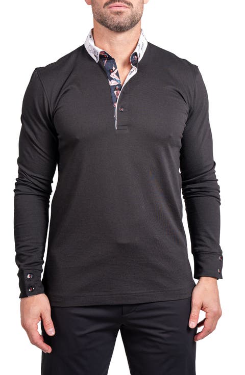 Newton Ascension0009 Black Long Sleeve Button-Down Polo