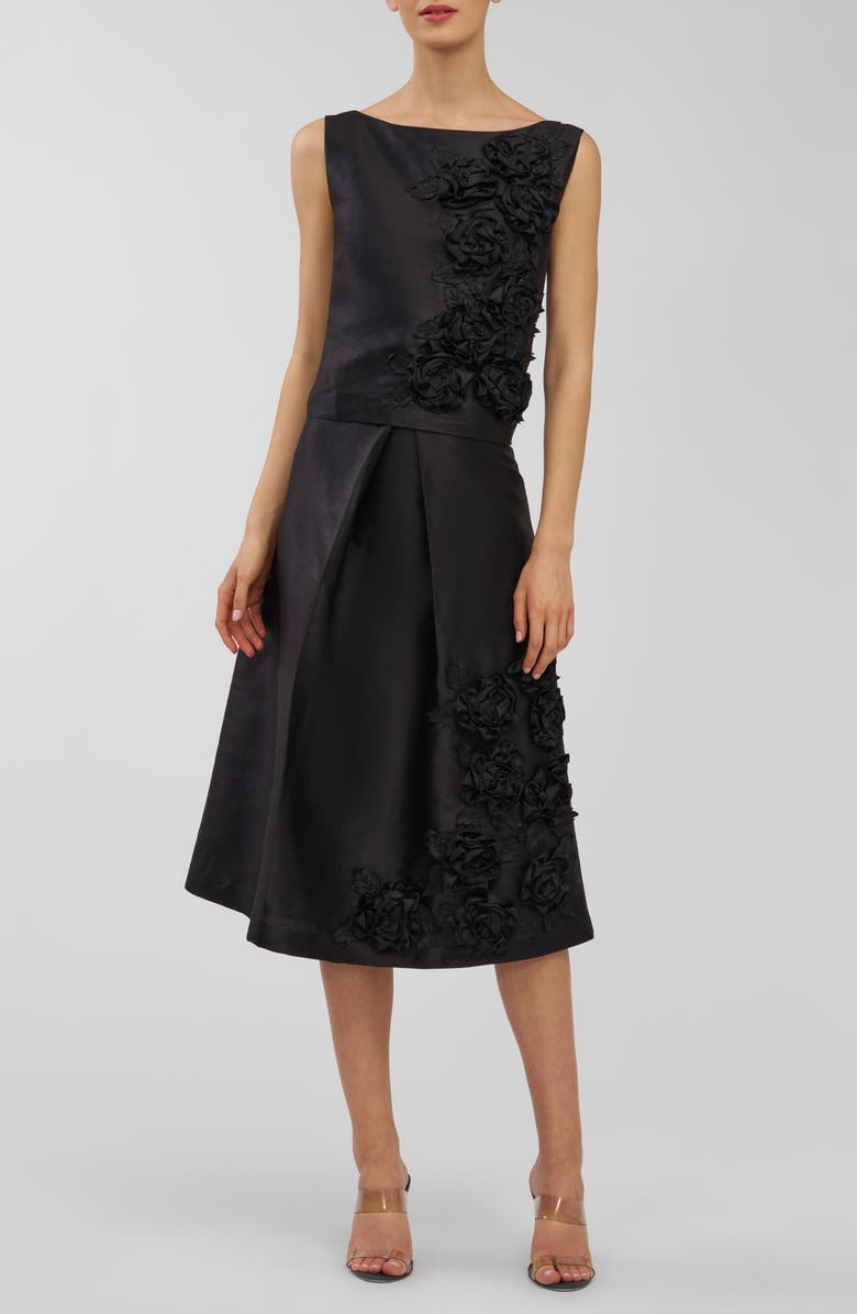 Kay Unger Anita Floral Appliqué Sleeveless Top, Main, color, Black