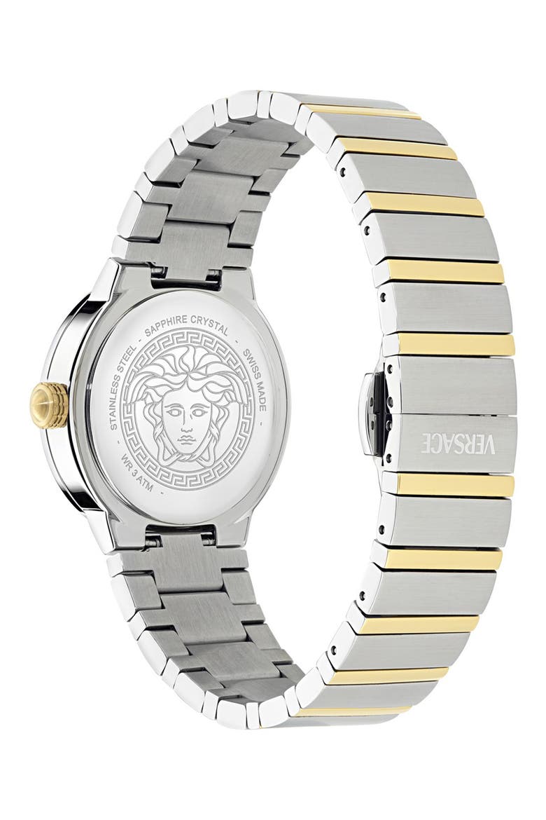 Greca Logo Mother-of-Pearl Bracelet Watch, 33mm, Alternate, color, WHITE/ TWO TONE